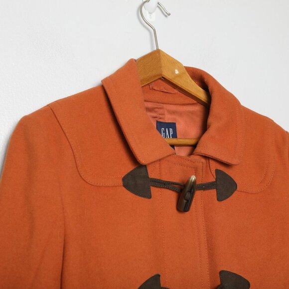 Gap Wool Blend Duffle Coat Winter Fall Peacoat Jacket Orange Brown Zipper Toggle - Picture 8 of 13